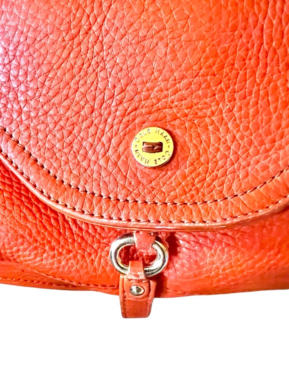 Cole Haan Orange Pebbled Leather Shoulder Bag - Picture 2 of 12